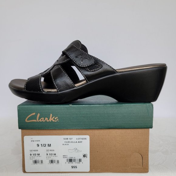 CLARKS Bendables Ella Art Leather Sandals- Black color- Women's Size 9.5M - Picture 13 of 13